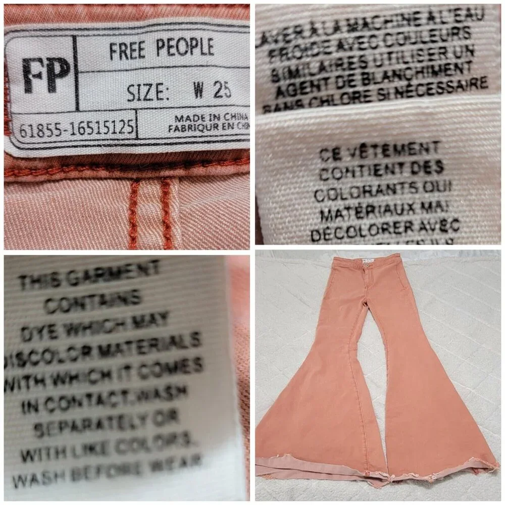 Free People Women's Pink Float‎ On Flared Leg Denim Jeans Raw Hem Size W25